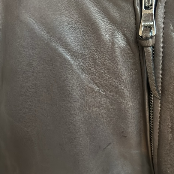 COACH Women's Dark Brown 100% Leather Bomber Style Zipper Pocket Jacket Size L - Picture 4 of 9